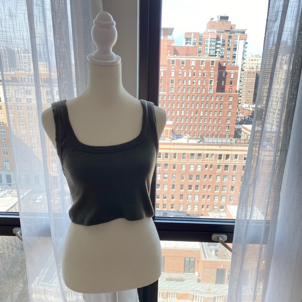 Olive Green Ribbed Tank Crop Top